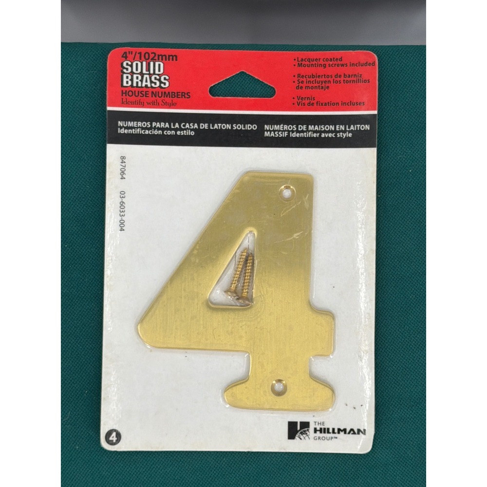 Hillman Group 4 Inch Solid Brass House Number 4 Polished Gold 847064 33304